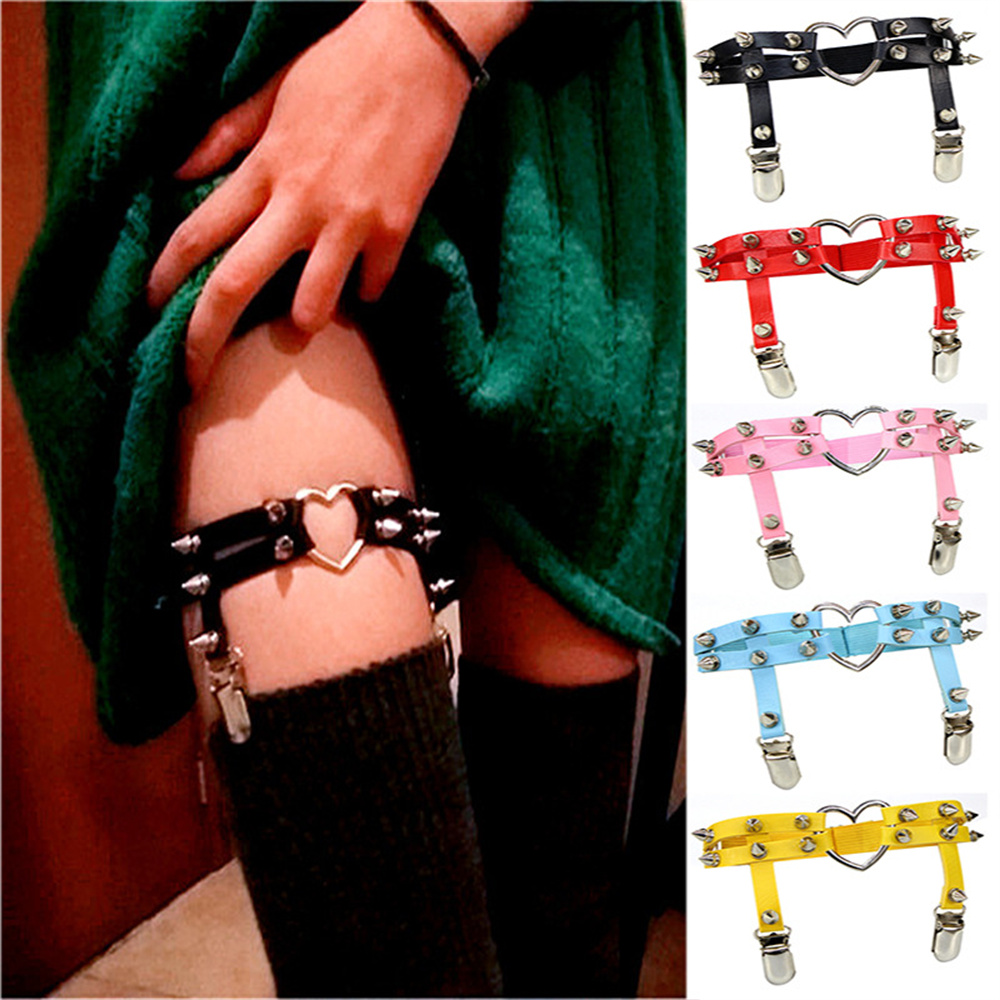 1Pcs Women Punk Goth Heart PU  - огляд і ціна Garter Belt Set